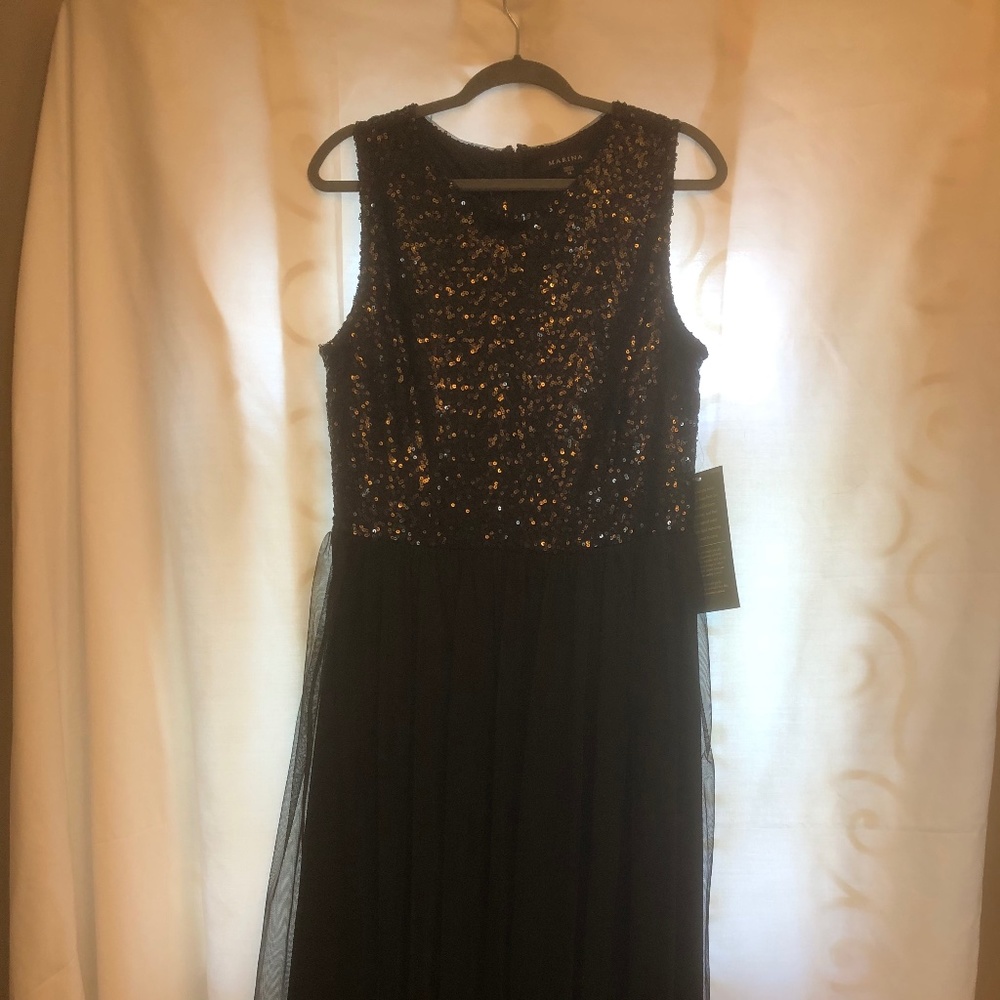 Black Sequined and Tulle Formal Dress